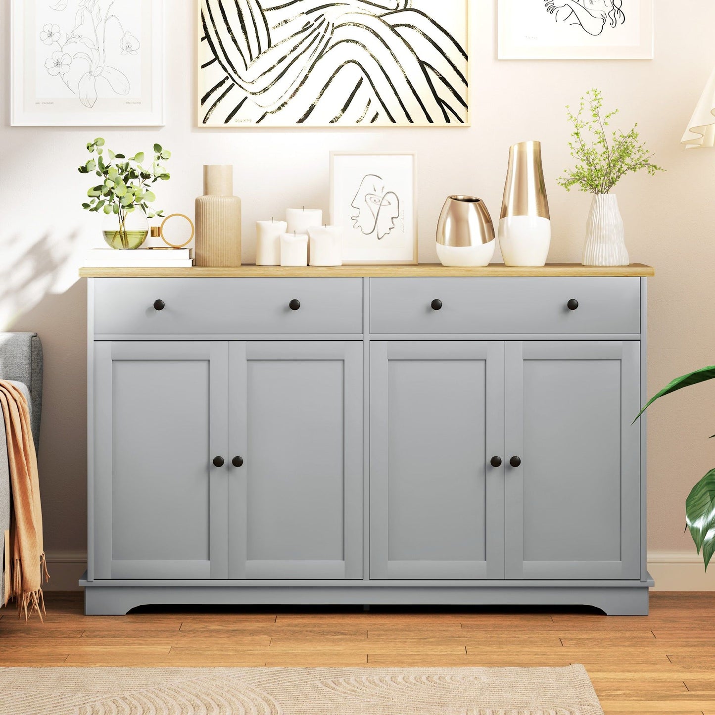 Sideboard Buffet Cabinet with Drawers - Grey