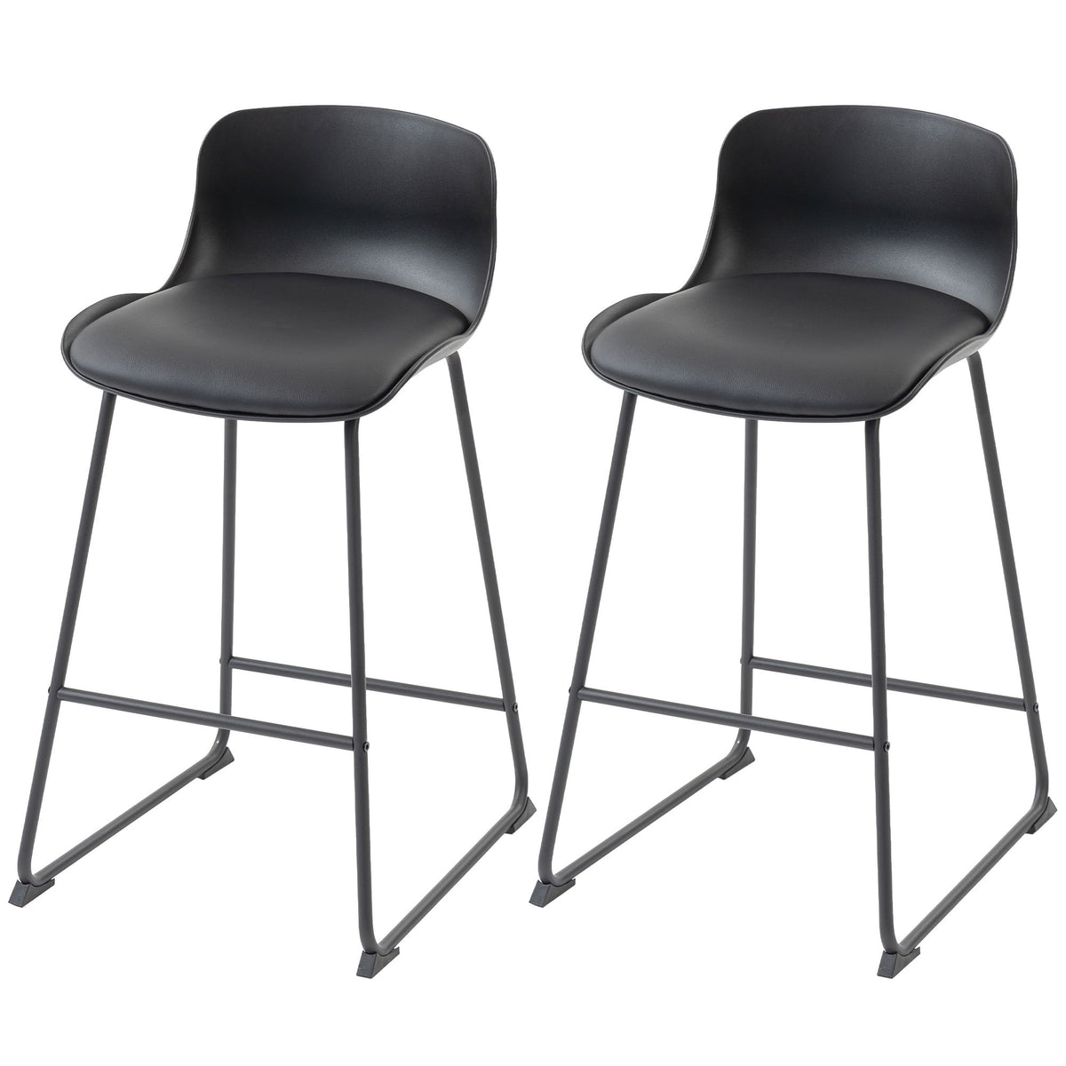 Modern Bar Stools Set of 2, PU Leather Barstools, Counter Height Kitchen Chairs for Breakfast Bars, Dining Room, Black