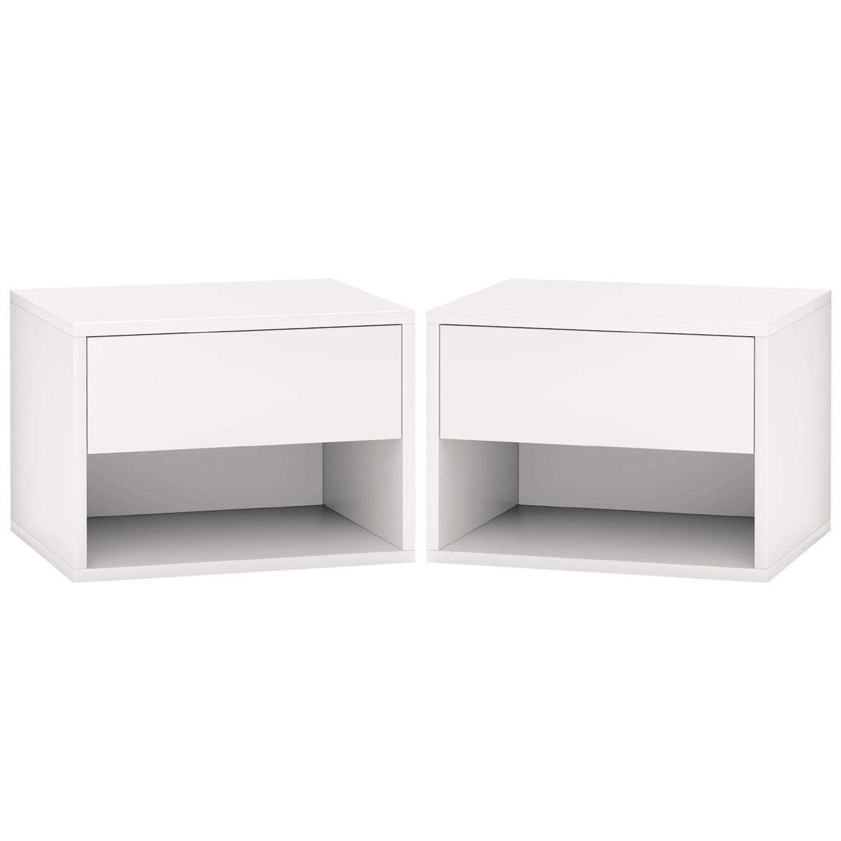 Floating Nightstand Set of 2 with Drawer - White