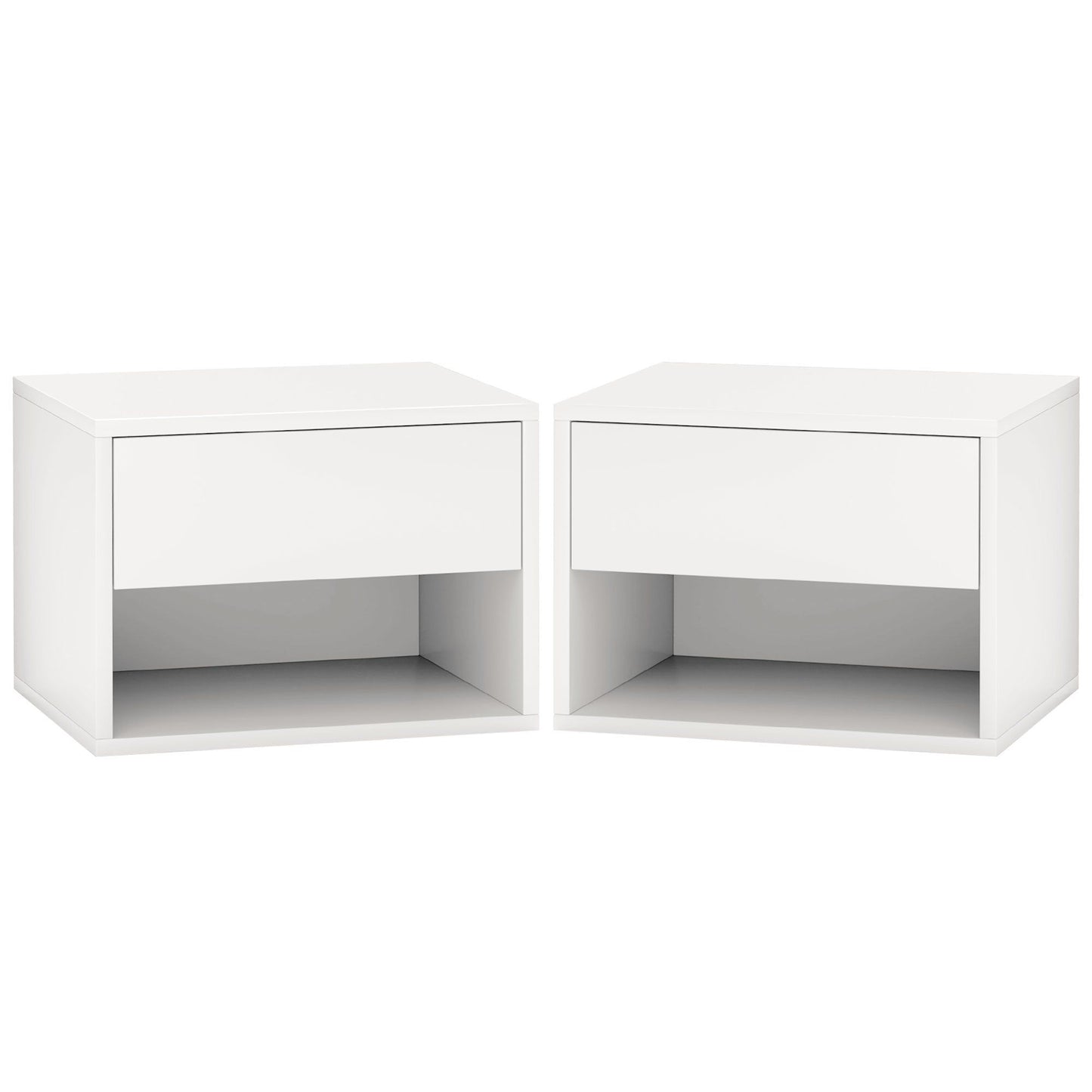 Floating Nightstand Set of 2 with Drawer - White