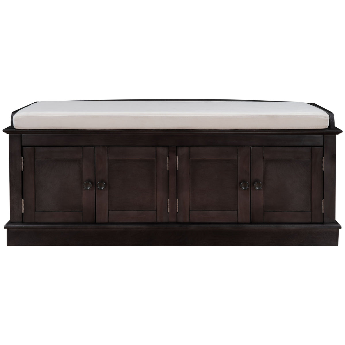Storage Bench with Multi-Purpose Storage and Adjustable Shelves, Removable Cushion for Entryway, 43" L x 16" W x 17.5" H, Dark Brown