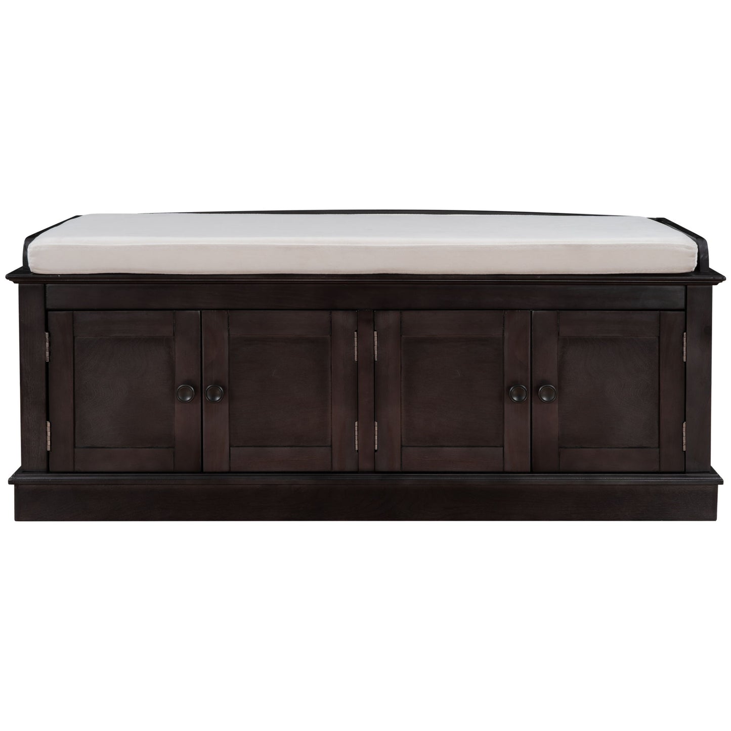 Storage Bench with Multi-Purpose Storage and Adjustable Shelves, Removable Cushion for Entryway, 43" L x 16" W x 17.5" H, Dark Brown