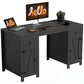 53" Farmhouse Executive Desk with 2 Cabinets - Black Wood Grain