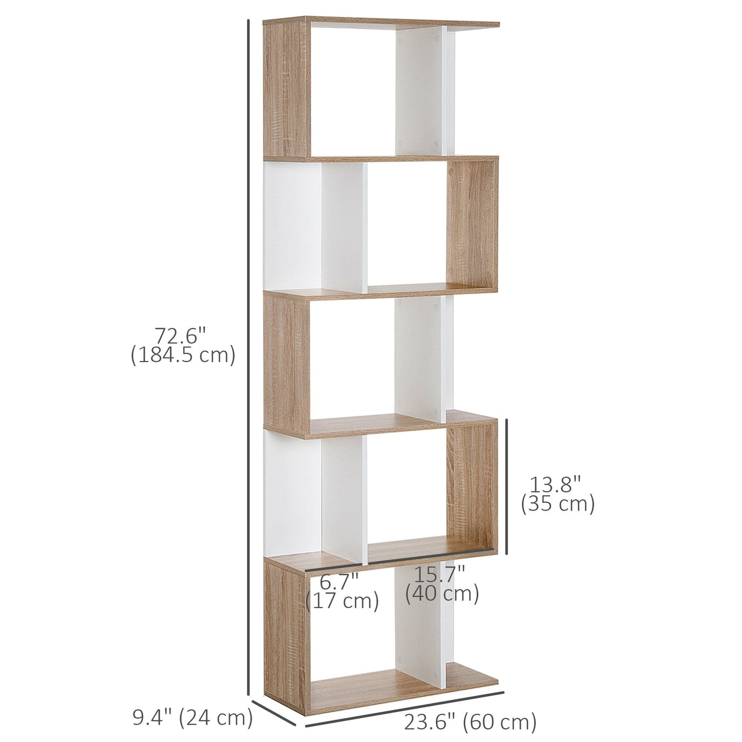 5-Tier Geometric Bookcase Room Divider - White