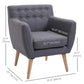 Linen Upholstery Armchair, Mid-Century Modern Accent Chair with Wood Frame and Thick Padding, Light Grey