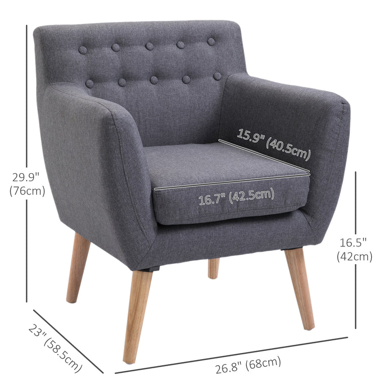 Mid-Century Linen Accent Chair with Wood Frame - Light Grey
