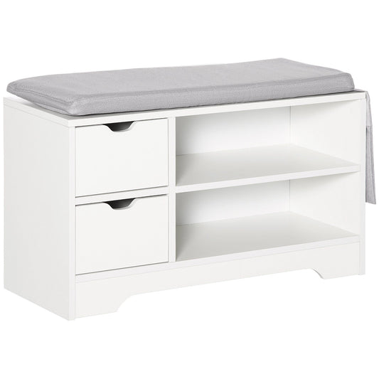 Upholstered Shoe Storage Bench with Drawer - White