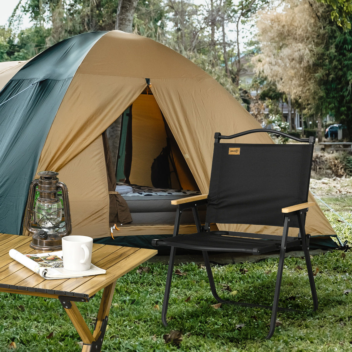 Camping Chair, Lightweight Folding Chair, Portable Armchair, Excellent for Festivals, Fishing, Black