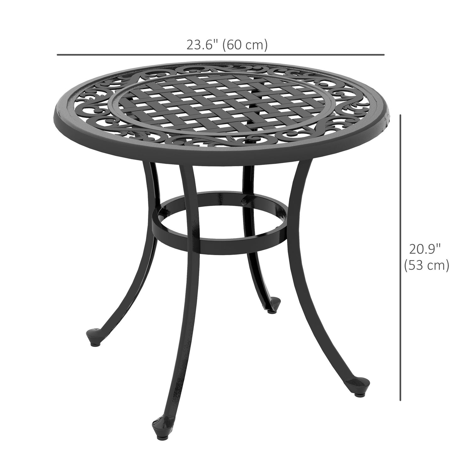 Patio Table, Round Side Table with Cast Aluminium Frame, Adjustable Feet for Patio, Garden, Balcony, Black