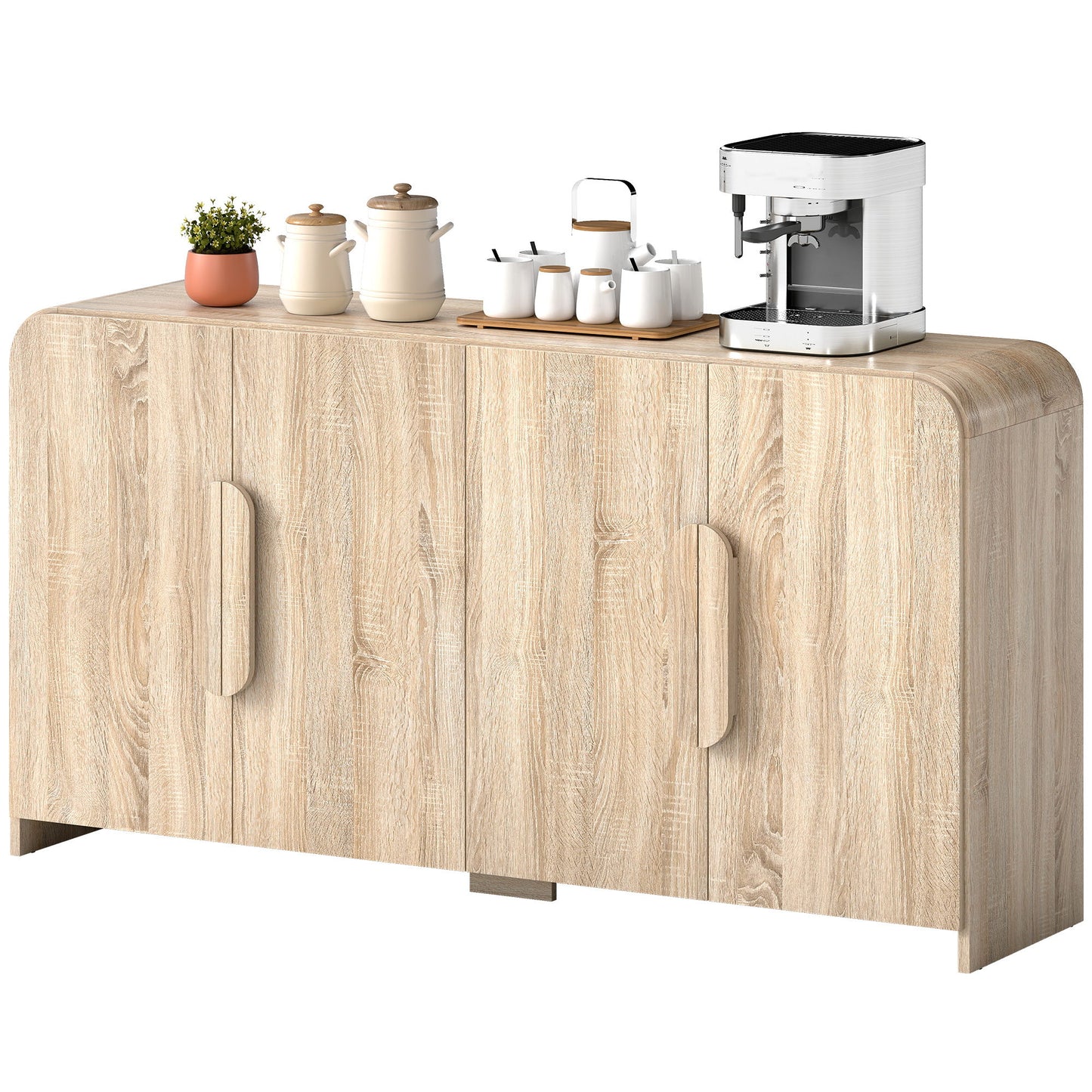 Sideboard Buffet Cabinet, 62" Modern Kitchen Storage Cabinet with Soft-Close Doors and Adjustable Shelves, Natural Wood