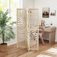 3 Panel Room Divider, Detachable Folding Privacy Screens with Palm Leaf Design for Home Office, Natural Wood Finish