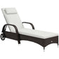 Wicker Chaise Lounge, Outdoor Lounge Chair, PE Rattan Patio Sun lounger with Head-rest, 5-Level Height Adjust Backrest, Cushion & Wheels, Mixed Brown and Cream White
