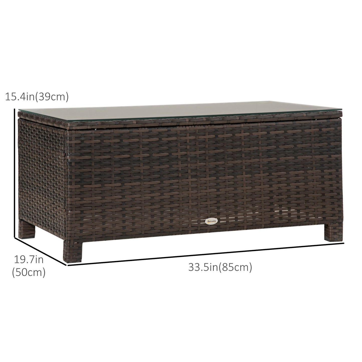 Rattan Wicker Coffee Table with Glass Top Outdoor Garden Patio Furniture Brown Tempered