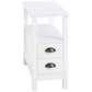 Slim End Table with 2 Drawers and Storage Shelf, Sofa Side Table for Living Room, Narrow Nightstand, White