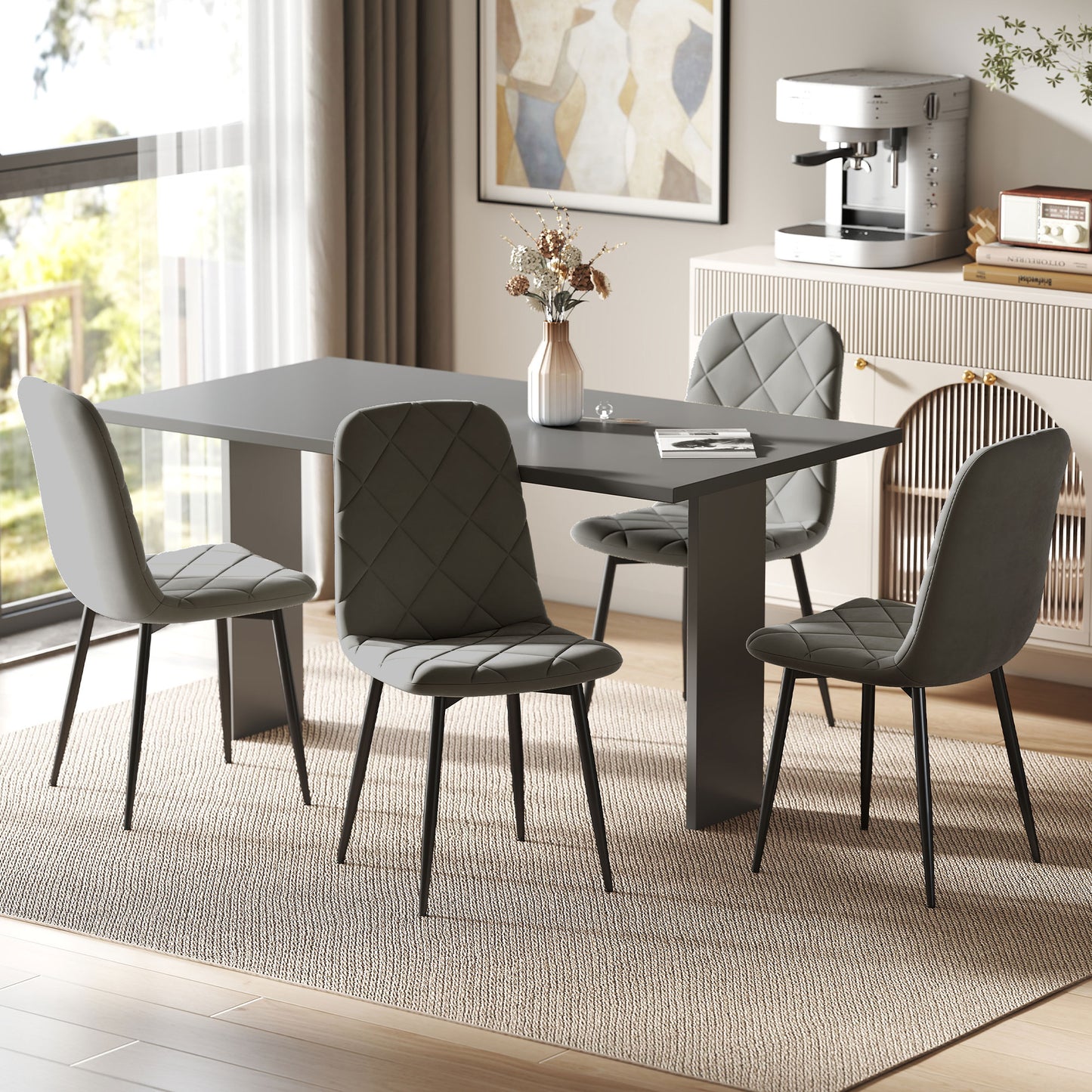 Dining Chairs Set of 4, Upholstered Dining Room Chairs with Steel Legs, Modern Kitchen Chair for Dining Room, Grey