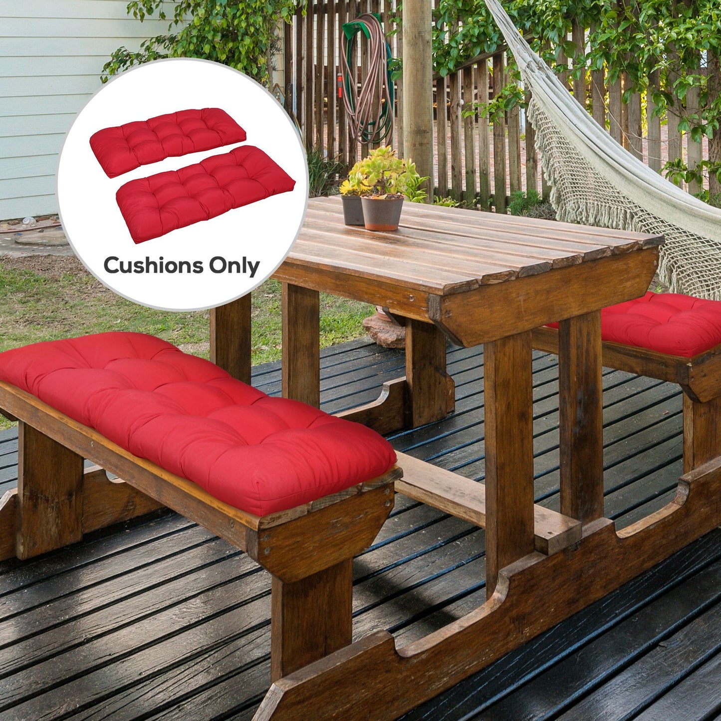 Set of 2 Patio Bench Replacement Cushions, 2 Seater Outdoor Loveseat Cushion Seat Pad, 43" x 19" x 3", Wine Red