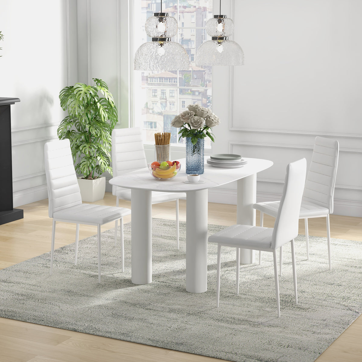 Modern Dining Chairs, Set of 4, High Back PU leather Upholstery and Metal Legs for the Living Room, Kitchen, Home Office, White