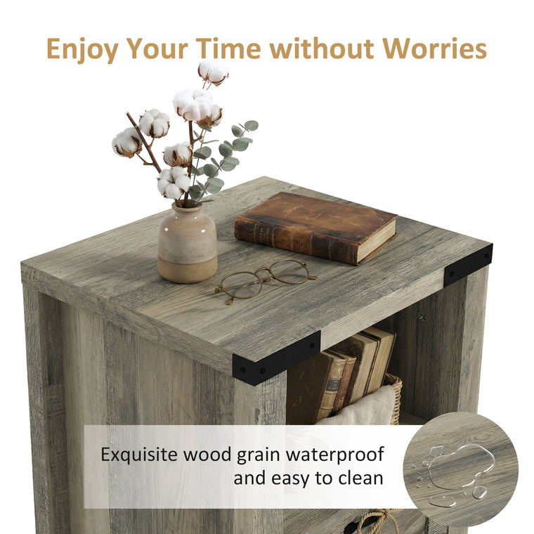 Farmhouse End Table with Drawer and Shelf - Grey