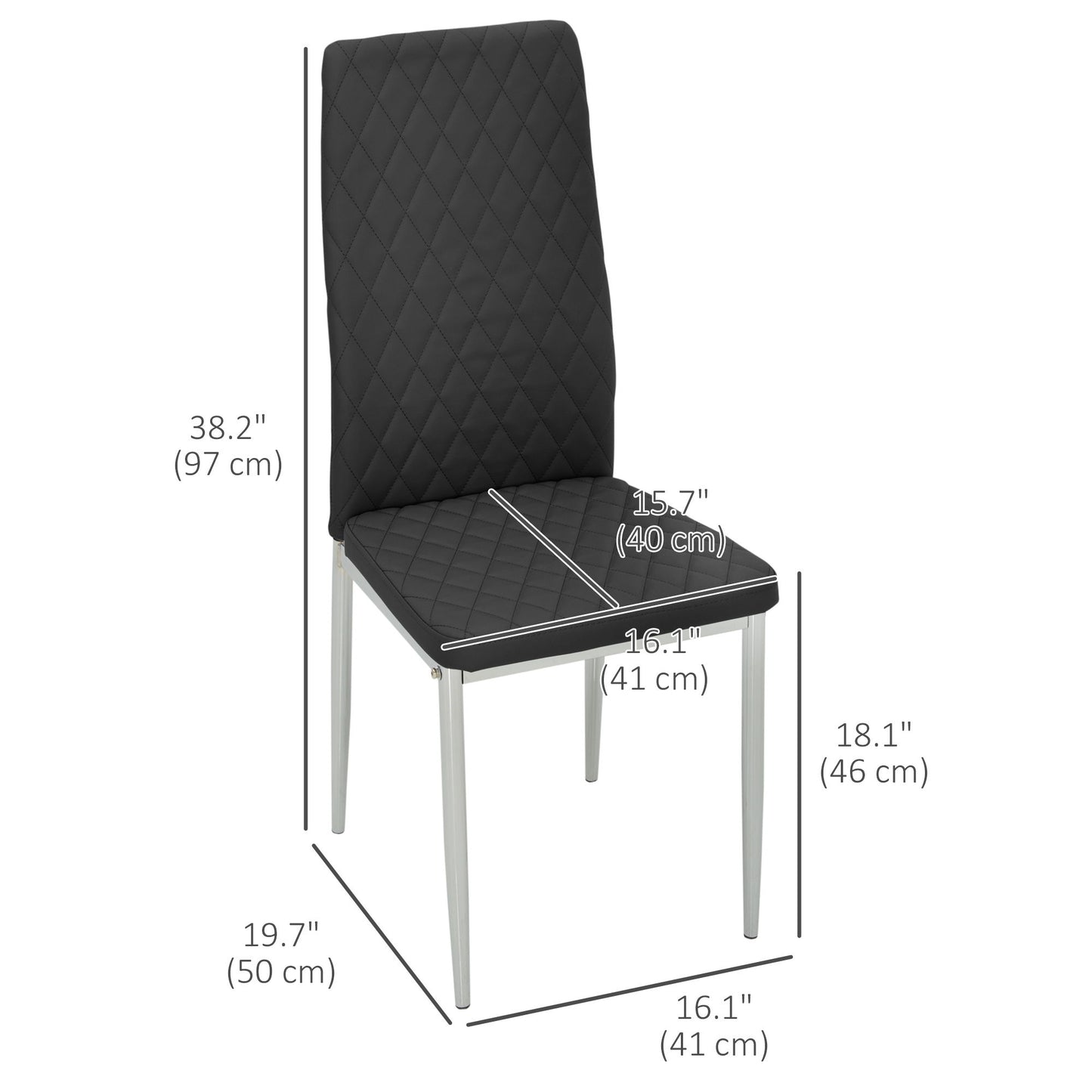 Kitchen Chairs Set of 4, Dining Chairs w/ Faux Leather Upholstery and Steel Legs for Living Room, Dining Room, Black