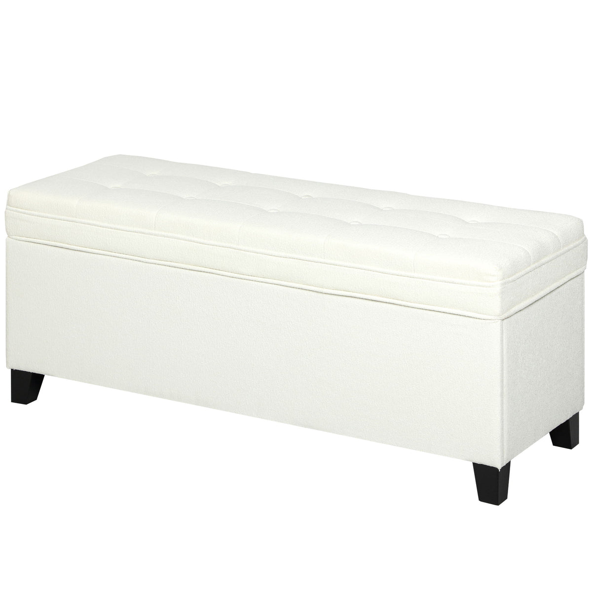 Storage Ottoman Bench, Foot Rest with Safety Hinges, 47 Inches Linen Storage Chest for Living Room, Cream White