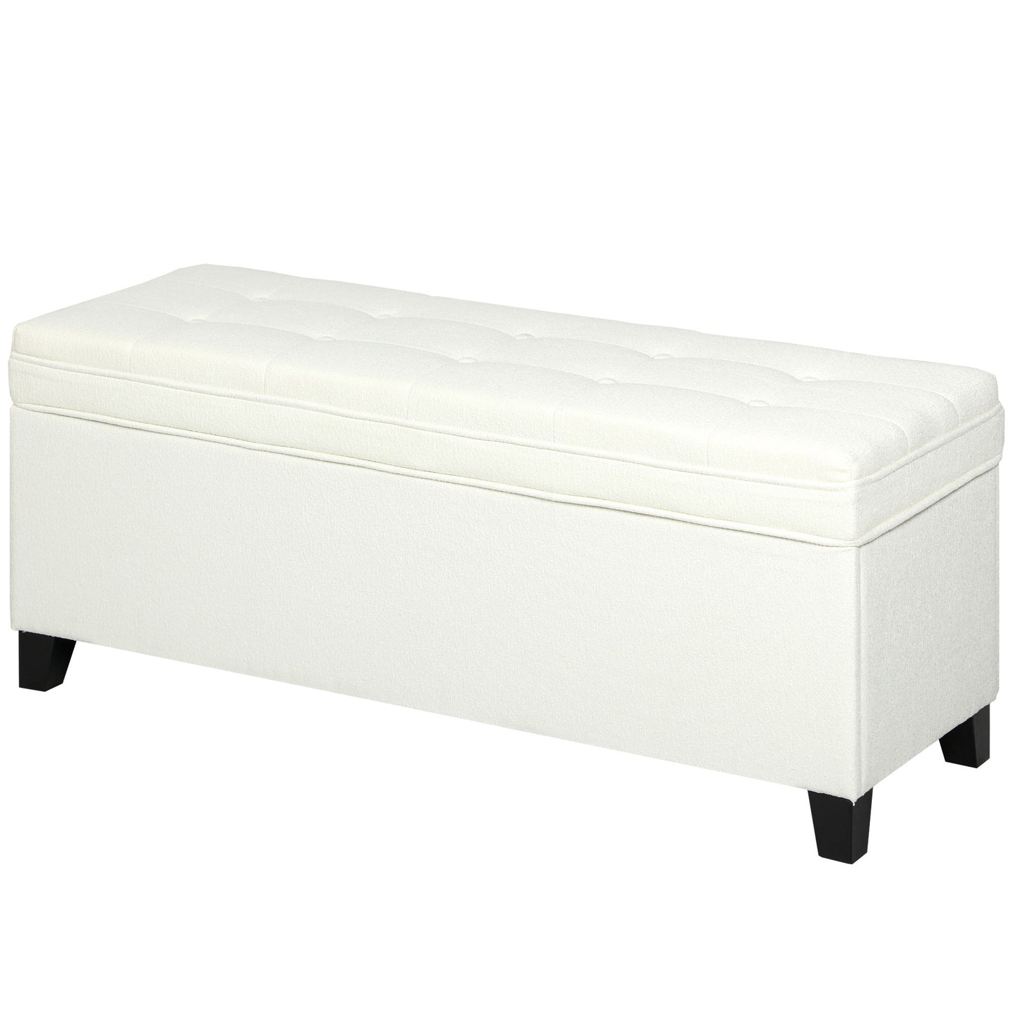 Storage Ottoman Bench, Foot Rest with Safety Hinges, 47 Inches Linen Storage Chest for Living Room, Cream White