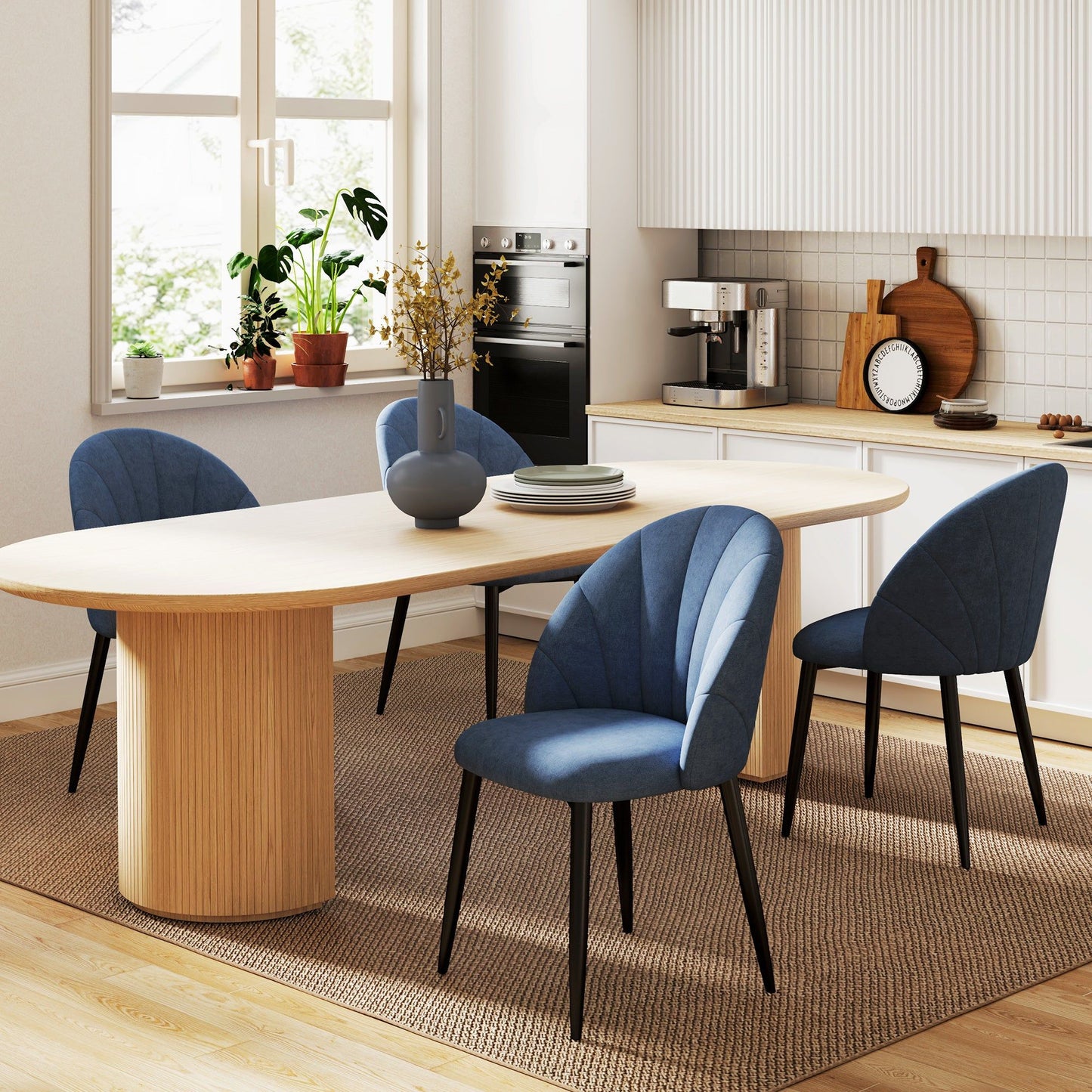 Upholstered Dining Chairs Set of 4 - Blue