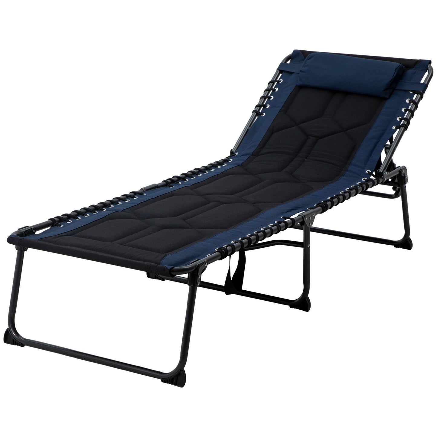 Folding Chaise Lounge w/ 5-level Reclining Back, Outdoor Tanning Chair Lounge Chair w/ Padded Seat, Side Pocket, Headrest, Carry Strap, for Beach, Yard, Patio, Blue