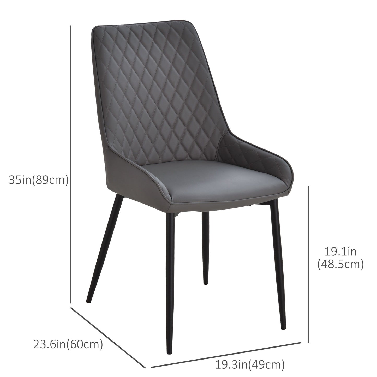 Upholstered Kitchen Chairs, Modern Dining Chairs Set of 2 with Diamond Tufting and Steel Legs for Dining Room, Grey