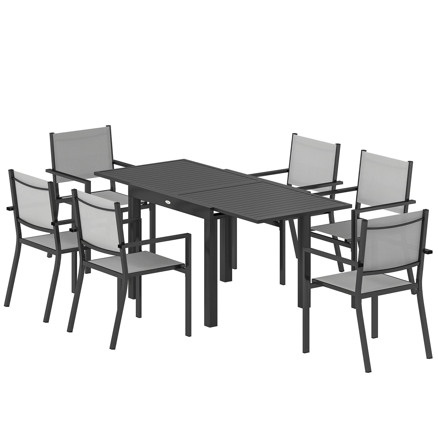 7 Pieces Outdoor Dining Set, Aluminum Patio Table and Chairs Set for 6 with Extendable Tabletop and Stackable Chairs