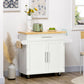 Rolling Kitchen Island with Wood Top and Spice Rack - White