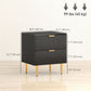Bedside Table Set of 2, Modern Nightstand with 2 Drawers, Side End Table with Metal Legs for Living Room, Bedroom, Black
