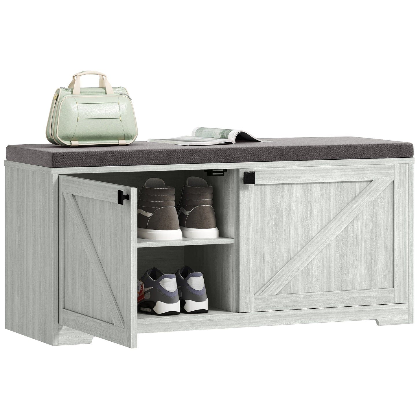 Shoe Storage Bench with Padded Seat - Light Grey