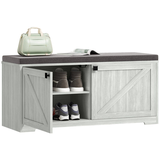 Shoe Storage Bench with Padded Seat - Light Grey