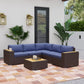 6 Pieces Outdoor Rattan Patio Furniture Set with Corner Sofa, Wood-Plastic Coffee Table, Navy Blue