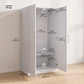 Wardrobe Cabinet with Hanging Rod, Anti-Tipping and 2 Barn Doors, Farmhouse Wardrobe Closet for Bedroom, White Wood Effect