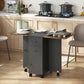 Drop Leaf Dining Table, Mobile Folding Table on Wheels with Drawers and Cabinet for Dining Room, Rustic Brown and Black
