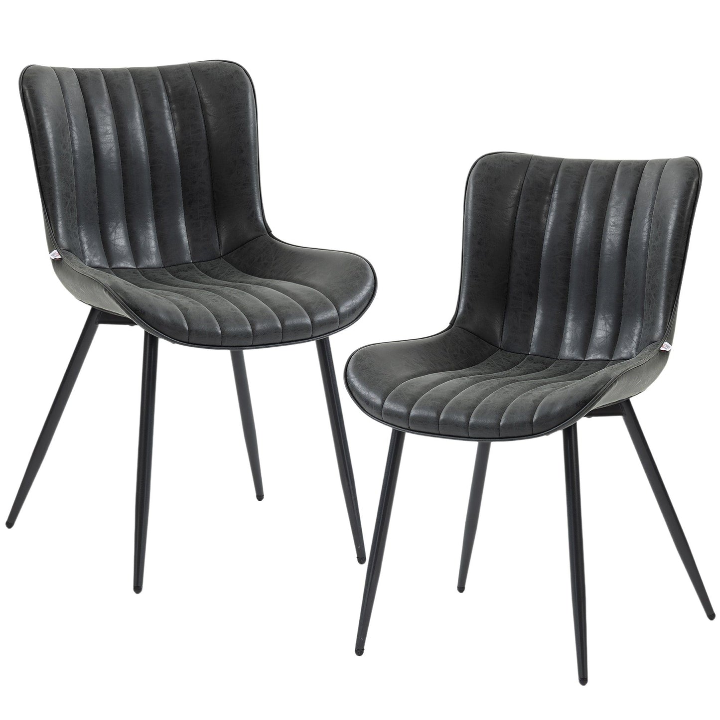 PU Leather Dining Chairs Set of 2 with Steel Legs - Black