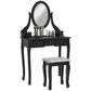 Vanity Desk with Stool, Makeup Vanity with 360° Rotating Oval Mirror, 5 Drawers and Padded Seat, Dressing Table for Bedroom, Black