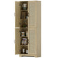 67" Tall Kitchen Pantry, Freestanding Kitchen Storage Cabinet with 4 Rattan Doors and Adjustable Shelves, Oak