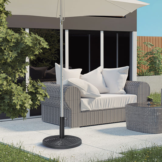 21 lbs Cement Round Market Umbrella Base Holder, 18" Heavy Duty Parasol Stand with Rattan Design for Patio, Black