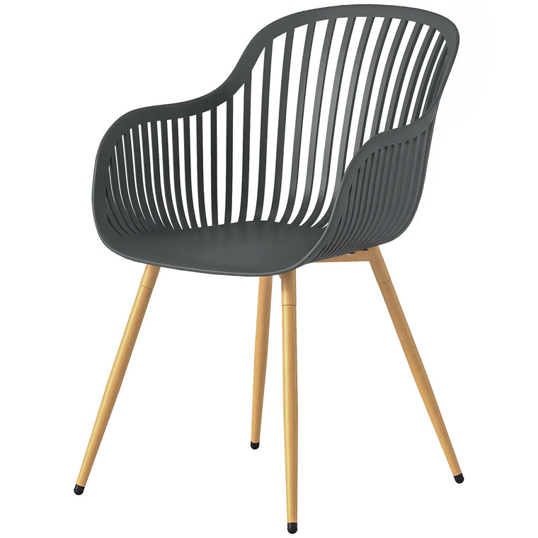 Grey Dining Chairs with Slotted Backrest, Set of 4