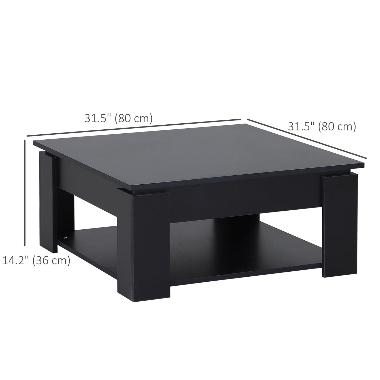 2 Tier Simple Modern Coffee Table Bottom Shelf Living Room Black