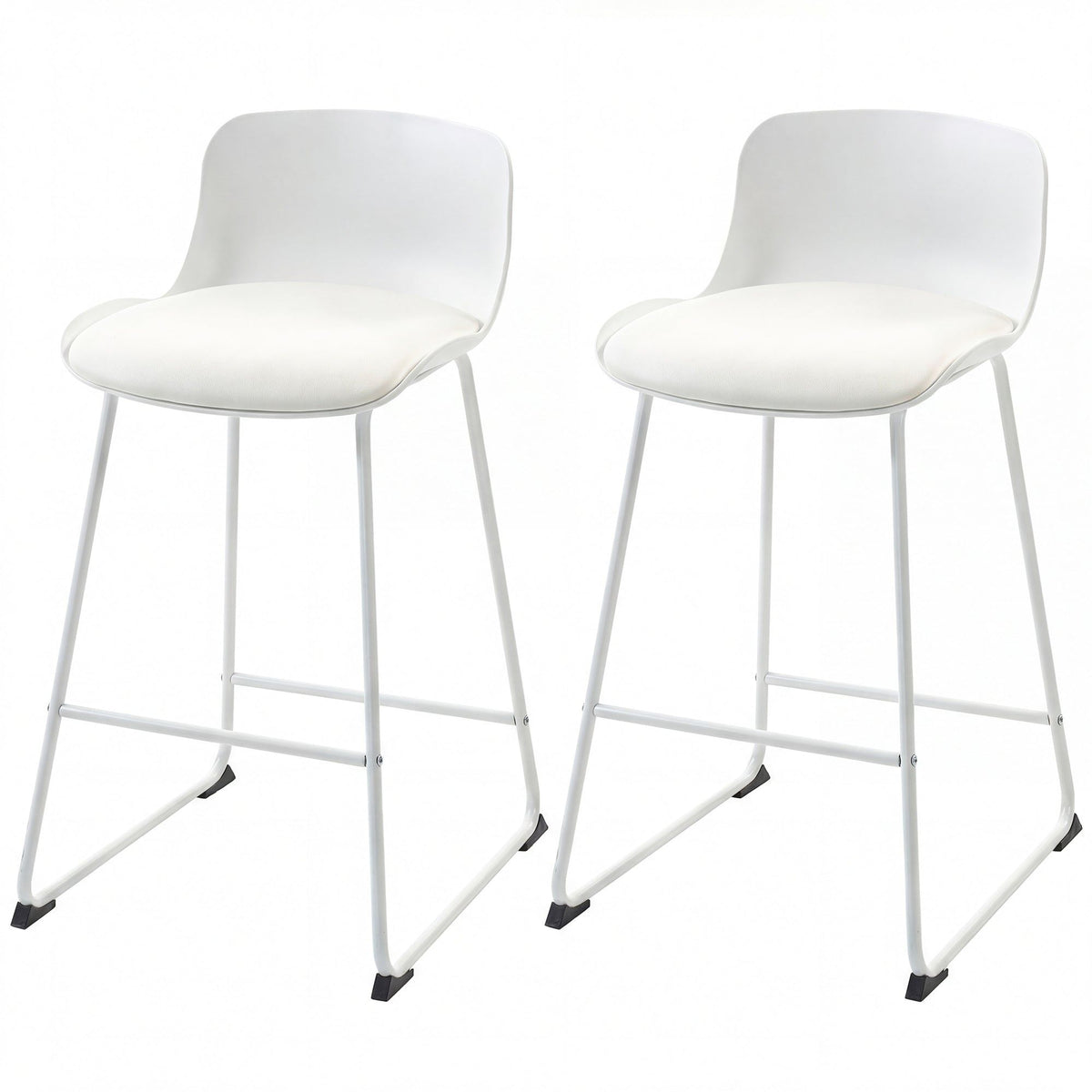 PU Leather Counter Height Bar Stools Set of 2 - White
