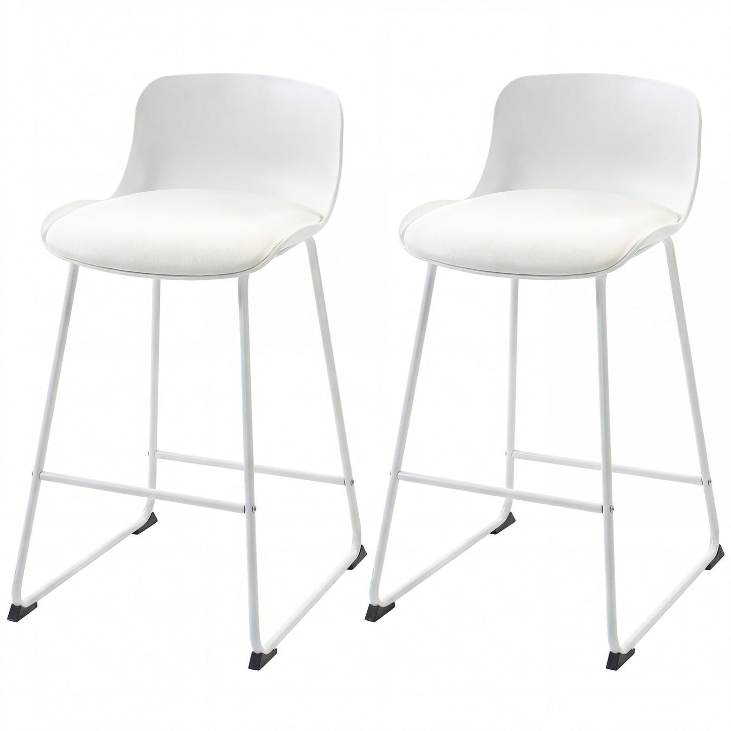 PU Leather Counter Height Bar Stools Set of 2 - White