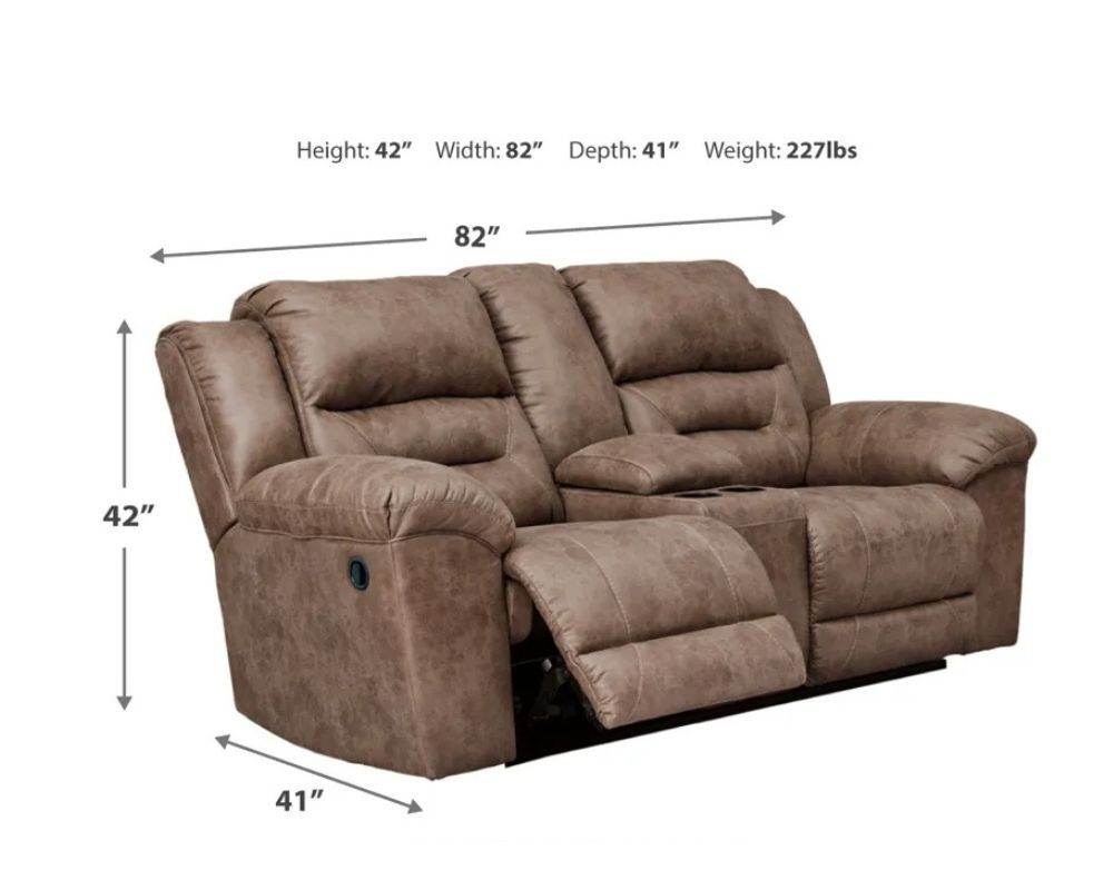 Stoneland - Fossil - Dbl Reclining Loveseat W/Console - Faux Leather - Forward Furniture