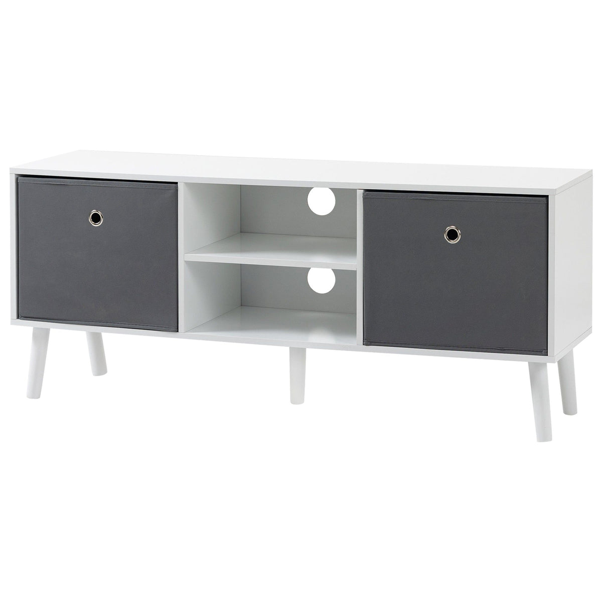 TV Stand Cabinet with Foldable Drawers - White