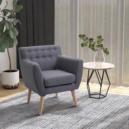Mid-Century Linen Accent Chair with Wood Frame - Light Grey