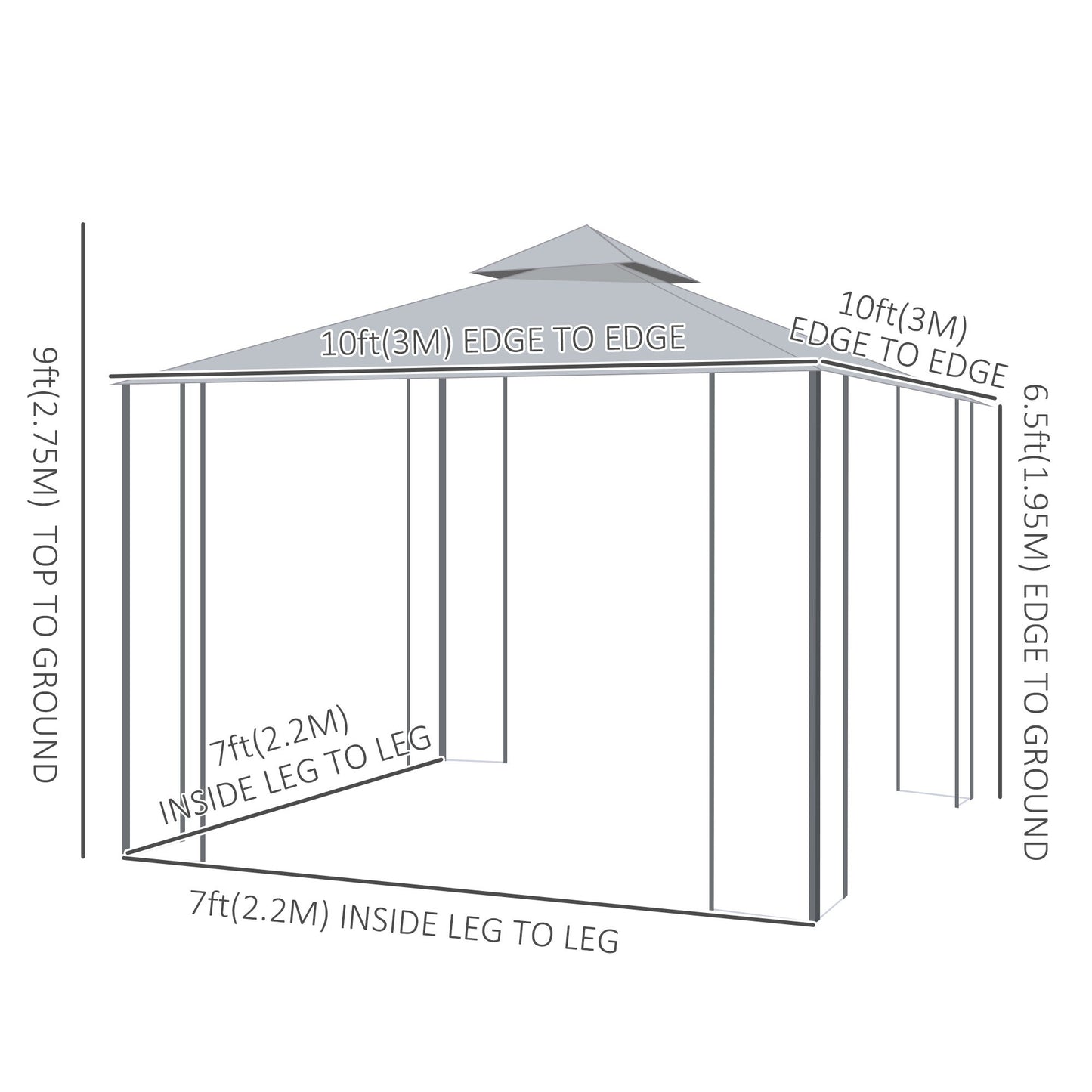 10' x 10' Steel Outdoor Patio Gazebo Canopy with Removable Mesh Curtains, Display Shelves, & Steel Frame, Grey