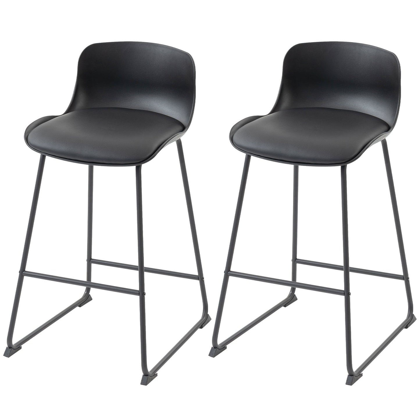 PU Leather Counter Height Bar Stools Set of 2 - Black