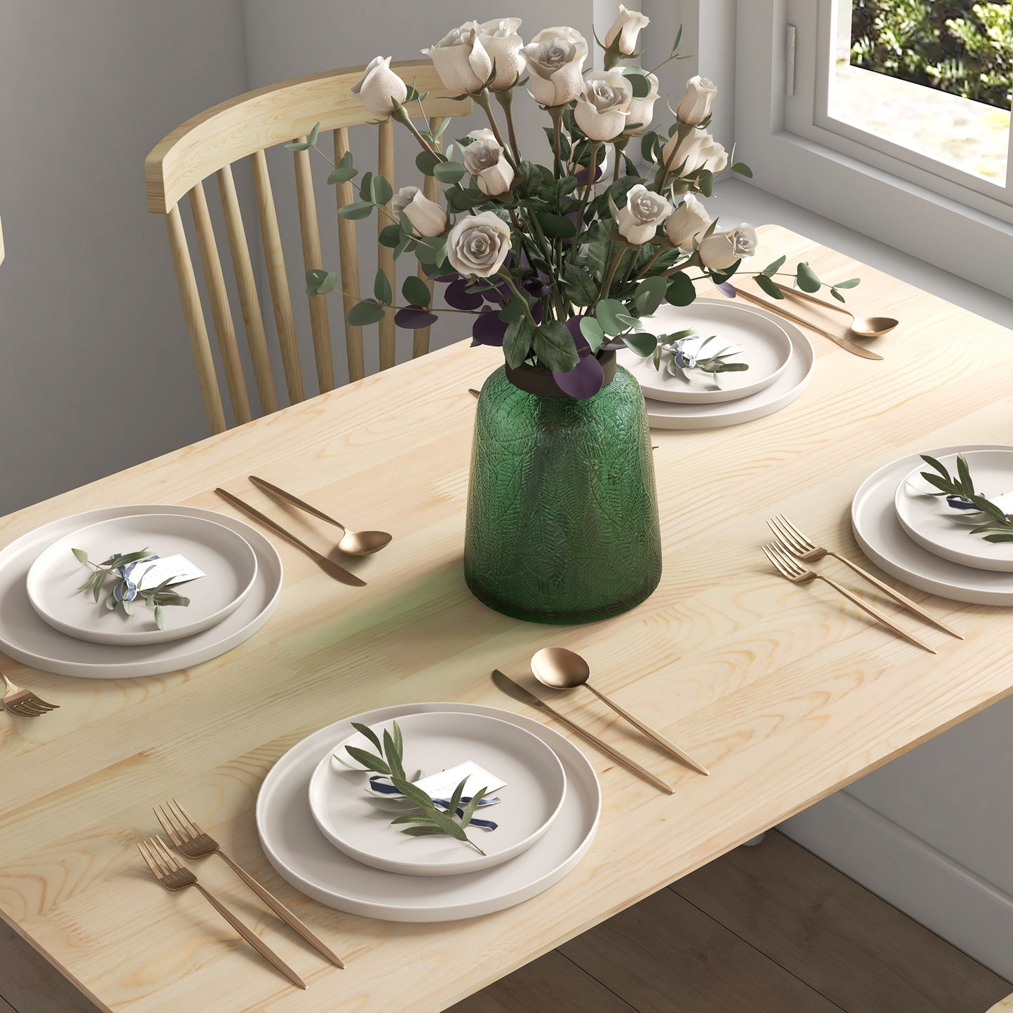 47" x 30" Dining Table, Farmhouse Dining Room Table with Pine Wood Frame, Space Saving Kitchen Table, Natural